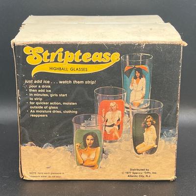 Set of (4) 1977 Striptease Highball Glasses in Original Box