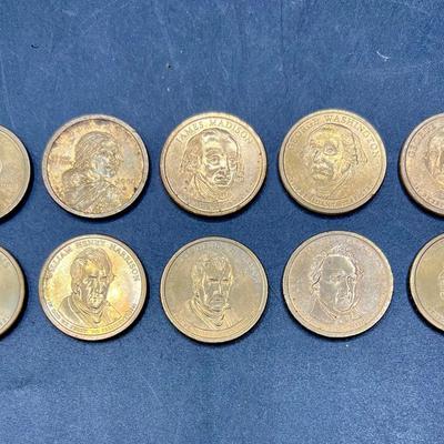 (10) Gold Tone American One Dollar Coins — Sacagawea & Presidential 