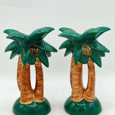 (2) Sarsaparilla Palm Tree Ceramic Candle Holders – 1985
