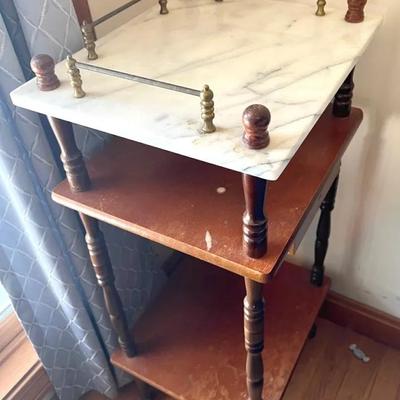 30” Marble Top Night Stand or Whatnot with Brass Rails