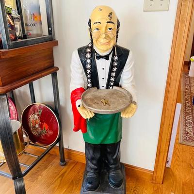 41” Cosner Waiter Statue by RAM Game Room — Vintage Butler Statue Holding Serving Tray