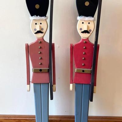 Pair of Painted Wooden Christmas Soldiers