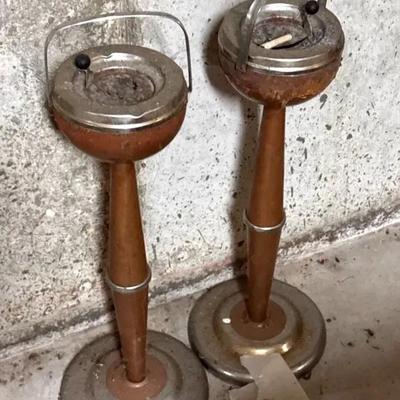 (2) Vintage Mid-Century Standing Ashtrays 