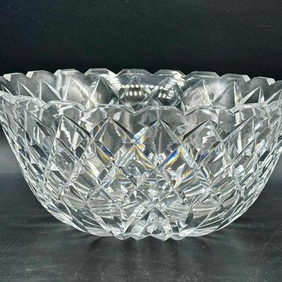 Vintage Waterford Square Cut Floral Bottom Crystal Clear Bowl 9" Diam x 4.5" H