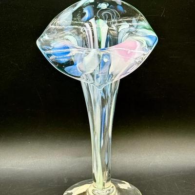 Art Glass Jack-in-the-Pulpit Vase with Pastel Swirl Design