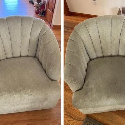 Pair of Matching Green Upholstered Swivel Chairs