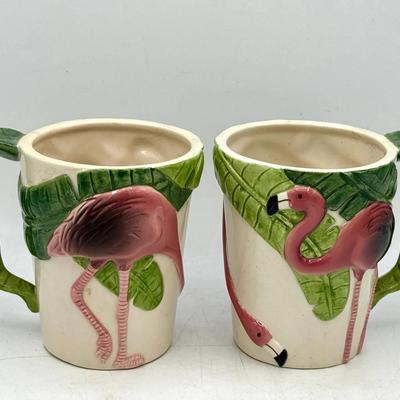 (2) Ceramic Flamingo Coffee Mugs – Signed LOM 1997