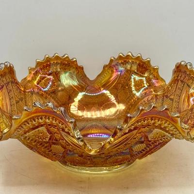 Marigold Carnival Glass Ruffled Bowl