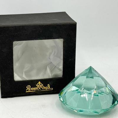 Rosenthal Crystal Faceted Diamond Paperweight with Original Box