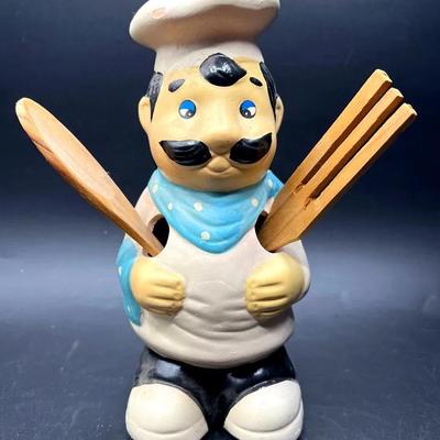 Vintage Ceramic Chef Kitchen Utensil Holder