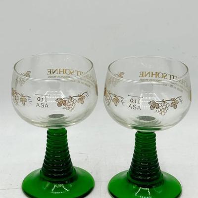 (2) Schmitt Söhne West German Green Stem Wine Glasses