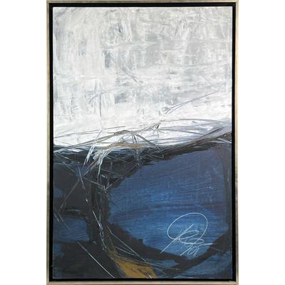 Tall Abstract Contemporary Painting in Blue and Gray
