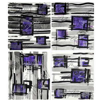 (4pc) ACRYLIC AND CHARCOAL ABSTRACT PANELS

