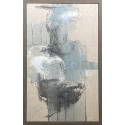Tall Abstract Mixed Media Painting in Blue and Gray
