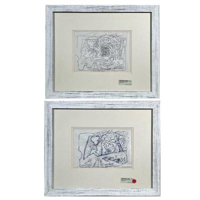 (2pc) Contemporary Abstract Ink Drawings
