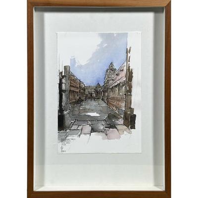 Watercolor With Ink Painting Airvatesvara Temple
