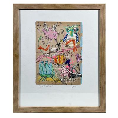 Mixed Media Colorful Whimsical Framed Art
