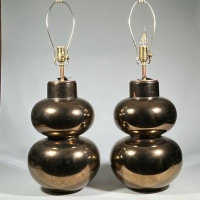 Pair Merlat Contemporary Oversized Table Lamps With Burnt Gold Finish
