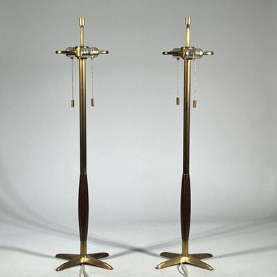 (2pc) Pair Tall MCM Style Brass Table Lamps
