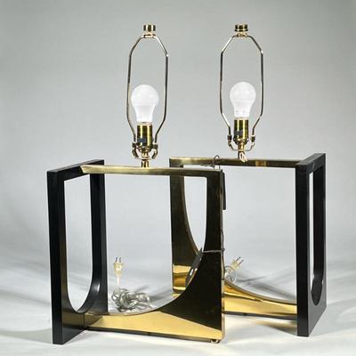 (2pc) Pair Contemporary Geometric Large Brass Table Lamps
