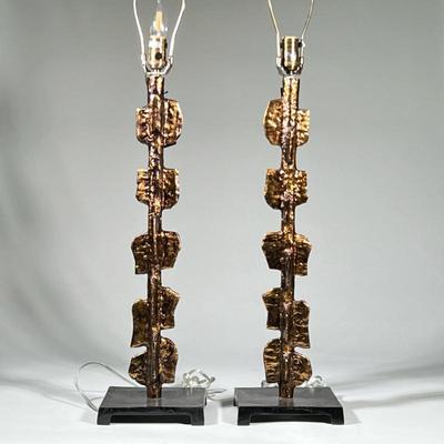 (2pc) Pair Post Modern Brutalist Buffet/Table Lamps
