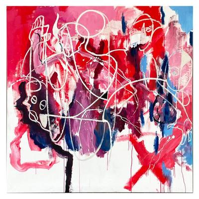 ABSTRACT OIL PAINTING IN RED AND PINK
