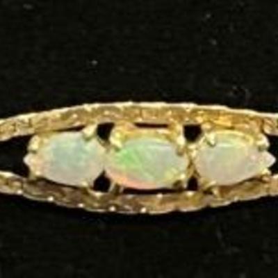 14k Yellow Gold Herringbone & Opal Bracelet