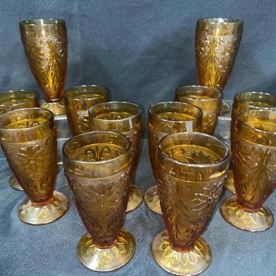 (12) Tiara Amber Sandwich Glasses