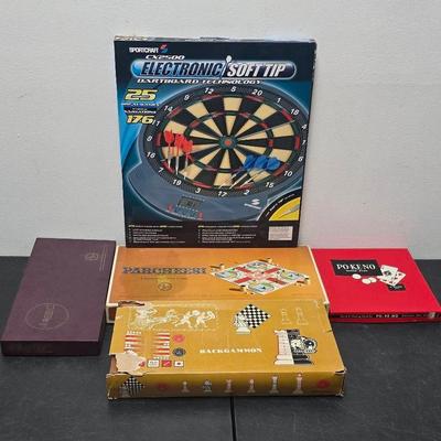 Vintage Board Games PARCHEESI, BACKGAMMON, SCRABBLE, SPORTCRAFT CX2500 Electronic Soft Tip Dartboard