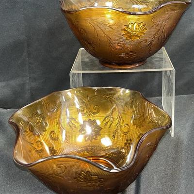 Tiara Amber Sandwich Glass Serving Bowls