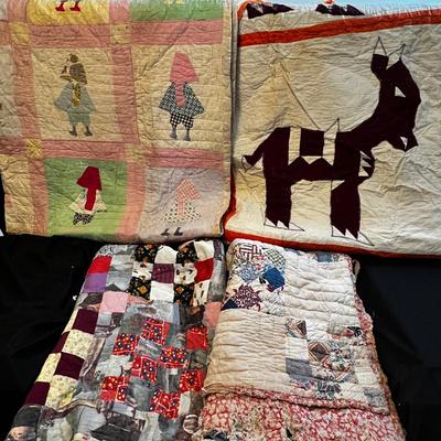 Lot of Handmade Vintage Quilts – Sunbonnet Sue & Folk Art Donkey Designs