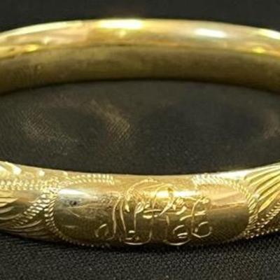 14k Yellow Gold Etched And Engraved Bangle 