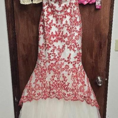 TIFFANY DESIGNS 100% Polyester Strapless Beaded Gown Size 8, NEW CANDIE'S Bra/Panties Set(36) 
