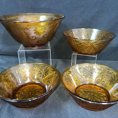Tiara Amber Sandwich Glass Bowls