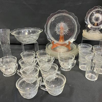30-Piece Depression Glassware Set – Clear Pressed Glass
