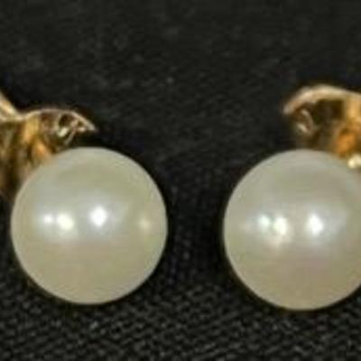 14k Yellow Gold Pearl Stud Earrings & 14k Backings