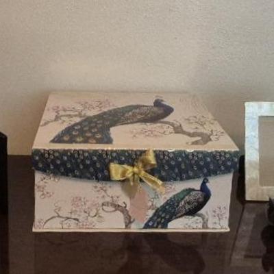 Vintage Pottery Carriage Coach Candy Dish and Peacock Gift Box Filled With Greeting Cards & More