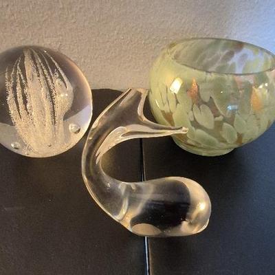 Costa Boda Art Glass Paperweight, Bowl Vase, & Glass Vigurinr 