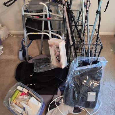 Mystery Medical Supplies Of Walker, Cane Assortment, Grabber Assortment, Braces, Carts, And More 