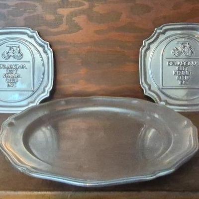 Vintage Wilton Armetale Pewter Oklahoma City Kennel Club Plaques and Tray