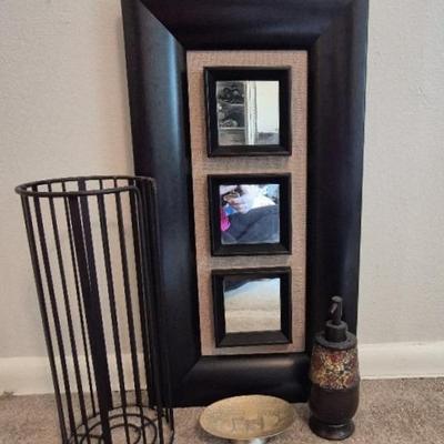 Wall Art With Small Mirrors, TP Holder, Soap/lotion Dispenser, And Hand Soap Holder
