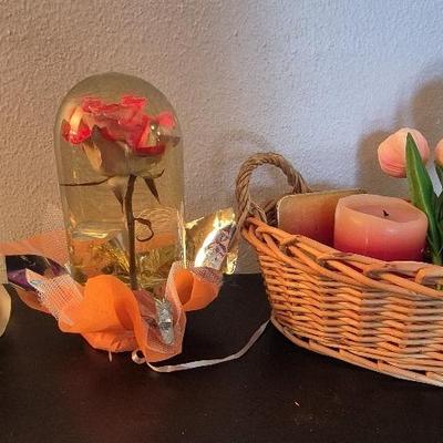 Preserved Rose In Glass Globe Or Dome Filled W/liquid, Candles & Basket W/Candles, Flowers & More