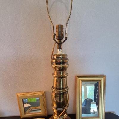 Brass Lamp Without Shade &  Three Brass Mirrors  