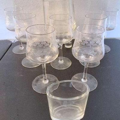 5 Cambridge Crystal Marjorie  Water Goblets, Heavy Glass Ice Decanter & More