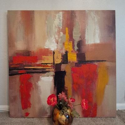 Painting And Vase With Artificial Flowers