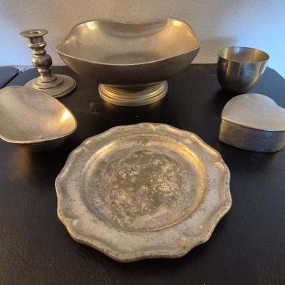 Vintage Pewter Bowl, Candlestick, & More 