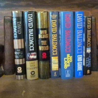 Vintage Hand Carved Gazelle Book Ends and Hardback Books By David Baldacci 