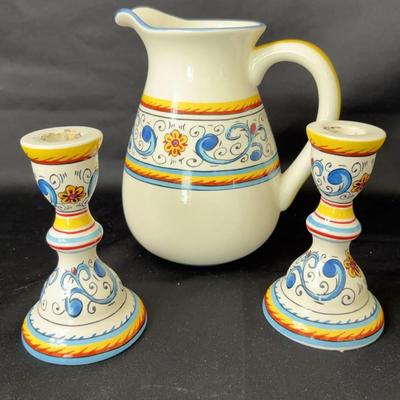 Dinning Style Pitcher And Candle Holders