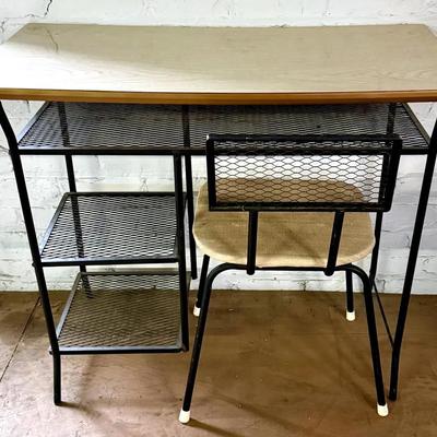 MCM Industrial Student’s Desk With Laminate Top, Black Wire, Chair