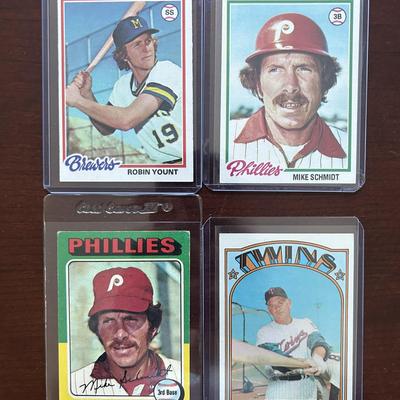 Vintage Baseball Cards. Harmon Killebrew, Mike Schmidt, and Robin Yount